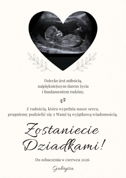 INFORMACJA O CIĄŻY PLAKAT Z RAMKĄ A3 dla DZIADKÓW ZDJĘCIE USG PAMIĄTKA