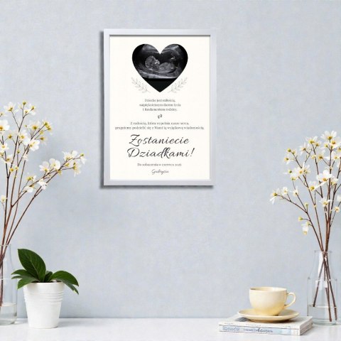 INFORMACJA O CIĄŻY PLAKAT Z RAMKĄ A4 dla DZIADKÓW ZDJĘCIE USG PAMIĄTKA