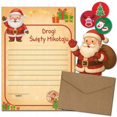 LIST do ŚWIĘTEGO MIKOŁAJA dla WIĘKSZYCH DZIECI adwent KOPERTA + 3 NAKLEJKI
