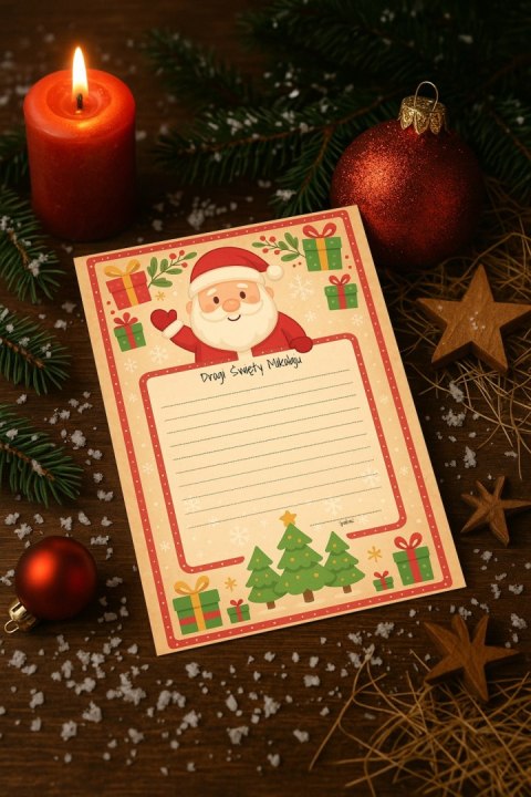 LIST do ŚWIĘTEGO MIKOŁAJA dla WIĘKSZYCH DZIECI adwent KOPERTA + 3 NAKLEJKI