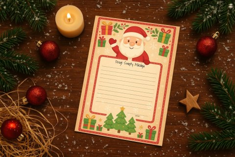 LIST do ŚWIĘTEGO MIKOŁAJA dla WIĘKSZYCH DZIECI adwent KOPERTA + 3 NAKLEJKI