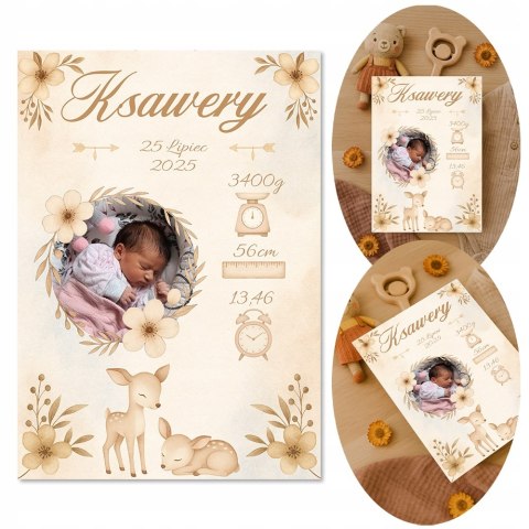 Metryczka Personalizowana Dla Dziecka A4 ZDJĘCIE Prezent Chrzest URODZINY