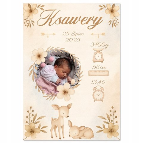 Metryczka Personalizowana Dla Dziecka A4 ZDJĘCIE Prezent Chrzest URODZINY