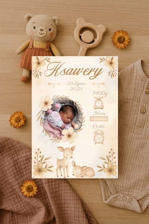 Metryczka Personalizowana Dla Dziecka A4 ZDJĘCIE Prezent Chrzest URODZINY