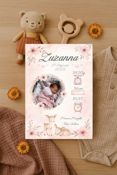 Metryczka Personalizowana Dla Dziecka A4 ZDJĘCIE Prezent Chrzest URODZINY