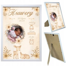 Metryczka Personalizowana Dla Dziecka A4 ZDJĘCIE z Ramką Prezent Chrzest