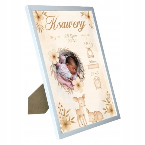 Metryczka Personalizowana Dla Dziecka A4 ZDJĘCIE z Ramką Prezent Chrzest