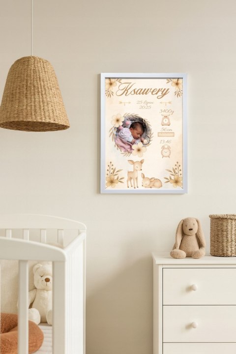 Metryczka Personalizowana Dla Dziecka A4 ZDJĘCIE z Ramką Prezent Chrzest