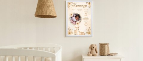 Metryczka Personalizowana Dla Dziecka A4 ZDJĘCIE z Ramką Prezent Chrzest