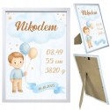 Metryczka Personalizowana Dla chłopca z Ramką Prezent Chrzest Urodziny