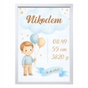 Metryczka Personalizowana Dla chłopca z Ramką Prezent Chrzest Urodziny