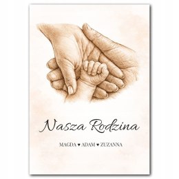 PLAKAT A3 NASZA RODZINA DZIECI DŁONIE PAMIĄTKA HISTORIA PREZENT IMIĘ
