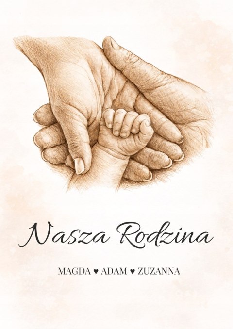 PLAKAT A3 NASZA RODZINA DZIECI DŁONIE PAMIĄTKA HISTORIA PREZENT IMIĘ
