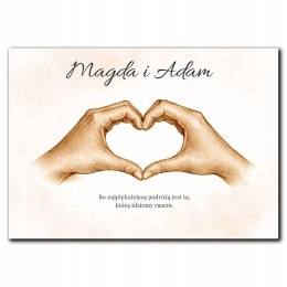 PLAKAT DŁONIE Z SERCEM DLA PARY DO DOMU ROCZNICA ŚLUB ZARĘCZYNY WALENTYNKI