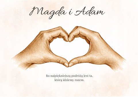 PLAKAT DŁONIE Z SERCEM DLA PARY DO DOMU ROCZNICA ŚLUB ZARĘCZYNY WALENTYNKI