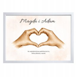 PLAKAT DŁONIE Z SERCEM DLA PARY DO DOMU ROCZNICA ŚLUB ZARĘCZYNY WALENTYNKI