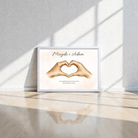 PLAKAT DŁONIE Z SERCEM DLA PARY DO DOMU ROCZNICA ŚLUB ZARĘCZYNY WALENTYNKI