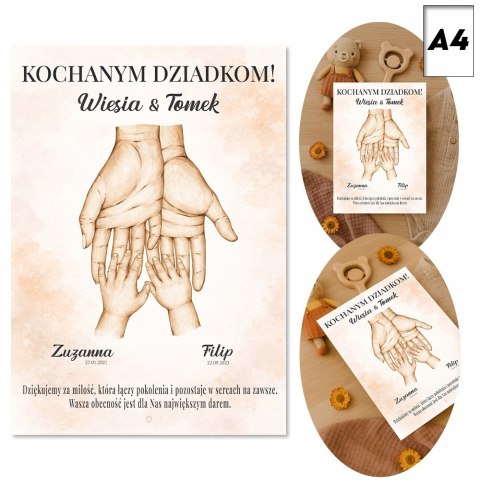 PLAKAT PAMIĄTKA PREZENT DLA BABCI DZIADKA Z IMIONAMI I DATĄ A4 BEZ RAMKI