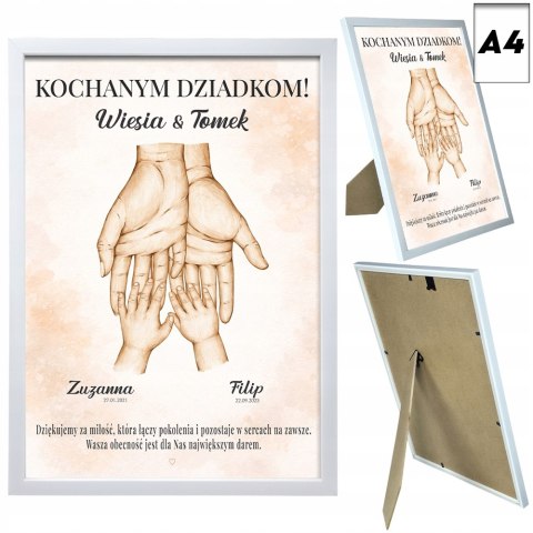 PLAKAT PAMIĄTKA PREZENT DLA BABCI DZIADKA Z IMIONAMI I DATĄ A4 RAMKA