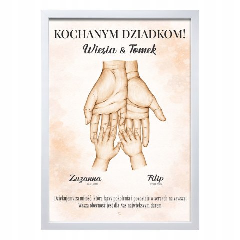 PLAKAT PAMIĄTKA PREZENT DLA BABCI DZIADKA Z IMIONAMI I DATĄ A4 RAMKA