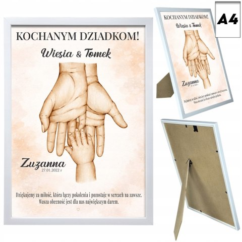PLAKAT PAMIĄTKA PREZENT DZIEŃ BABCI DZIADKA Z IMIENIEM WNUKA A4 RAMKA