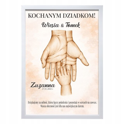 PLAKAT PAMIĄTKA PREZENT DZIEŃ BABCI DZIADKA Z IMIENIEM WNUKA A4 RAMKA