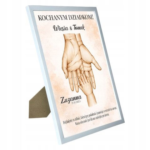 PLAKAT PAMIĄTKA PREZENT DZIEŃ BABCI DZIADKA Z IMIENIEM WNUKA A4 RAMKA