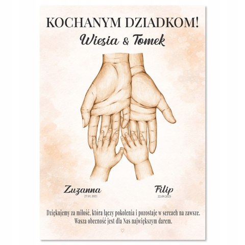 PLAKAT PAMIĄTKA PREZENT DZIEŃ BABCI DZIADKA Z IMIONAMI I DATĄ A3 BEZ RAMKI