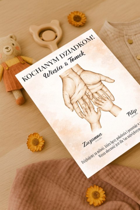 PLAKAT PAMIĄTKA PREZENT DZIEŃ BABCI DZIADKA Z IMIONAMI I DATĄ A3 BEZ RAMKI