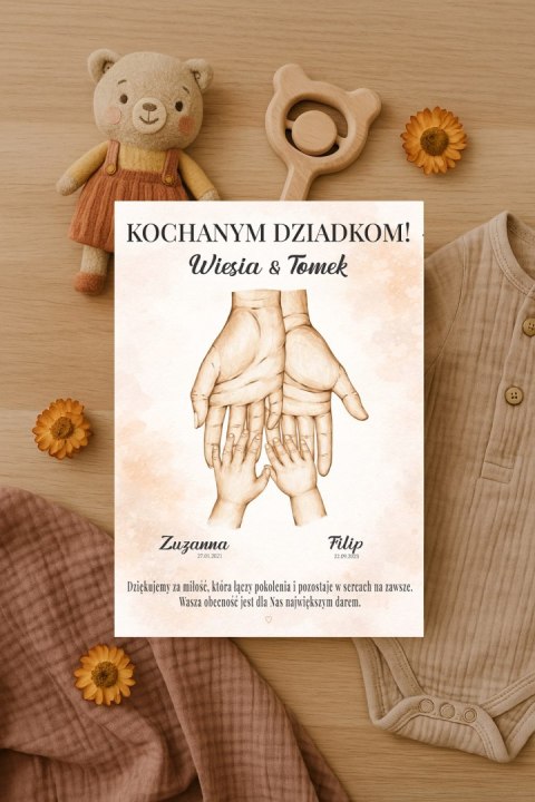 PLAKAT PAMIĄTKA PREZENT DZIEŃ BABCI DZIADKA Z IMIONAMI I DATĄ A3 BEZ RAMKI