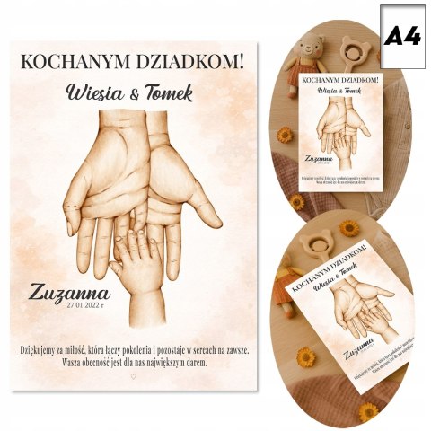 PLAKAT PAMIĄTKA PREZENT DZIEŃ BABCI DZIADKA Z IMIONAMI I DATĄ A4 BEZ RAMKI