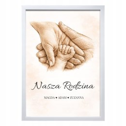 PLAKAT W RAMCE A4 NASZA RODZINA DZIECI DŁONIE NASZA HISTORIA PREZENT IMIĘ