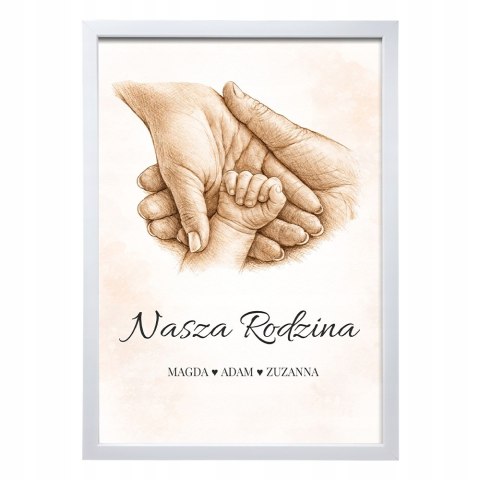 PLAKAT W RAMCE A4 NASZA RODZINA DZIECI DŁONIE NASZA HISTORIA PREZENT IMIĘ