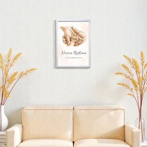 PLAKAT W RAMCE A4 NASZA RODZINA DZIECI DŁONIE NASZA HISTORIA PREZENT IMIĘ