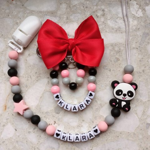 ZESTAW Zawieszka do smoczka + wózka PREZENT Panda