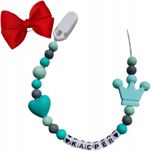 Zawieszka silikonowa do smoczka imienna KORONA TURKUSOWA
