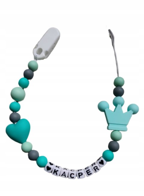 Zawieszka silikonowa do smoczka imienna KORONA TURKUSOWA